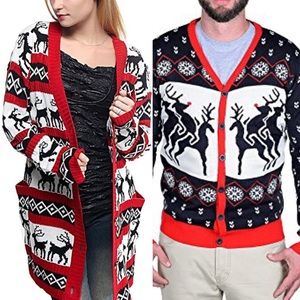 Ugly Christmas Reindeer Cardigans - Couple